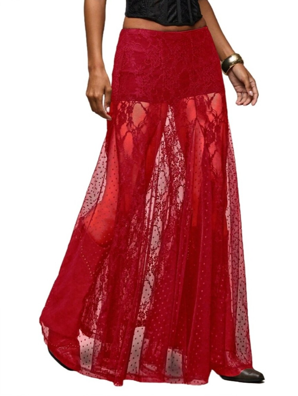 Sheer Lace Maxi-Skirt